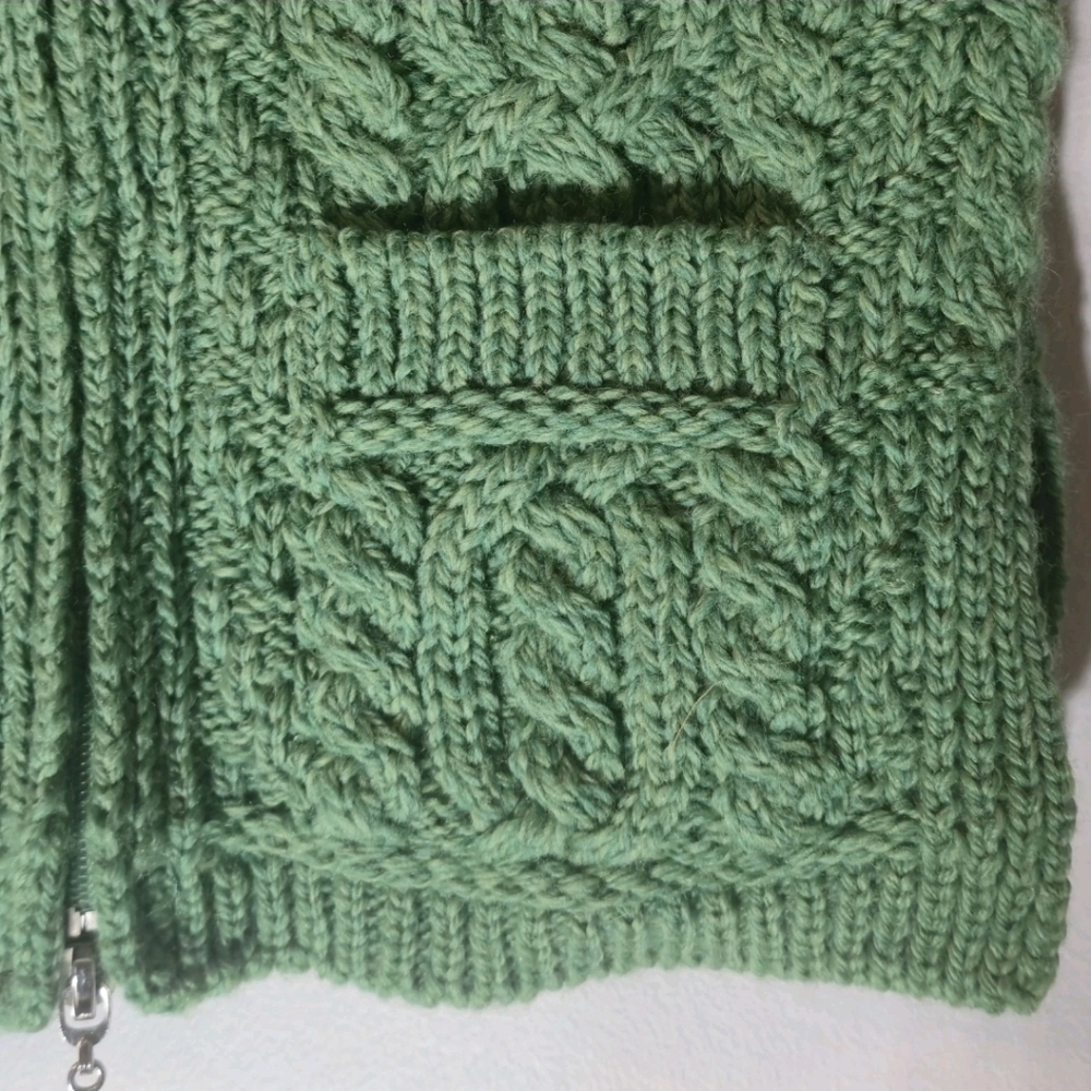 Aran Crafts Sz 2-3Y Green Merino Wool Irish Fisherman Zip Hooded Vest - Picture 8 of 10